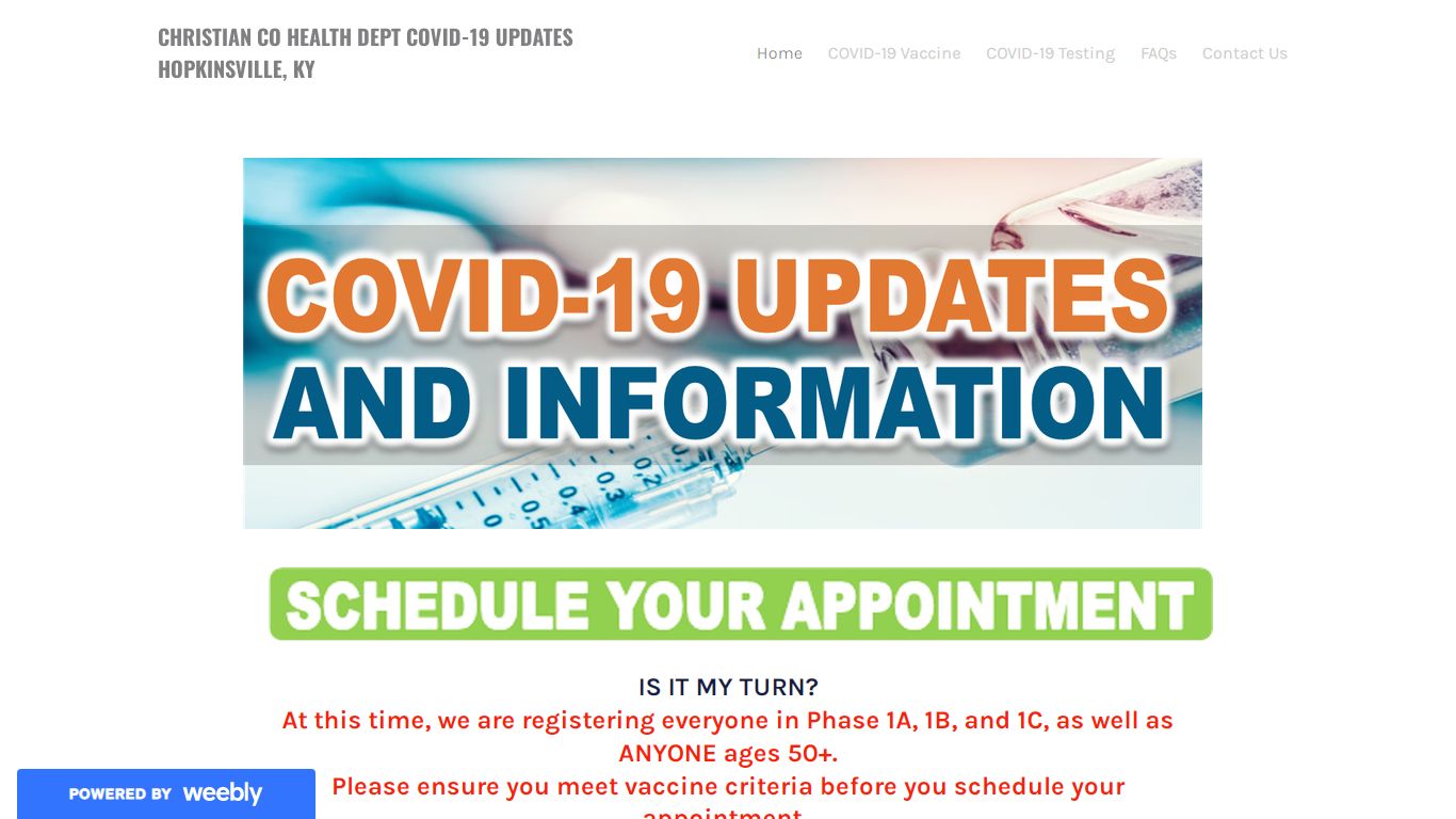 CHRISTIAN CO HEALTH DEPT COVID-19 UPDATES HOPKINSVILLE, KY - Home